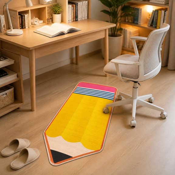 Light Color Pencil Shaped Area Rug, 16x24 inch Soft Faux Leather Non Slip Floor Mat, Fun Decorative Doormat for Entryway, Bedroom, Office & Home Daily Use, Yellow