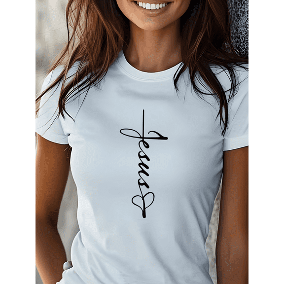Jesus Design Graphic Print TShirt For Women Casual Short Sleeve Tee