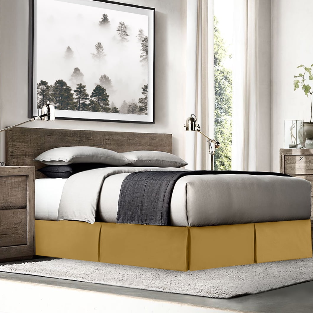 14" Tailored Pleated Bed Skirt Dust Ruffle, Queen, Camel, by Clara Clark