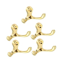 Unique Bargains Dual Prong Coat Hooks Wall Mounted Retro Double Hooks Utility Gold Hook for Coat Towel Hat 30mm x 55mm x 29mm 5Pcs