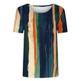 thumbnail image 4 of Uootdi Graphic Tees for Women Abstract Stripe Print Crew Neck Short Sleeve Tops Stylish Lightweight Daily Casual Wear Shirts Gift, 4 of 5
