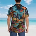 thumbnail image 4 of Fuzoiu Galactic Jungle Dinosaurs Print Hawaiian Shirt for Men, Summer Beach Casual Short Sleeve Button Down Shirts, Men’s Beach Summer Shirts with Pocket,Large, 4 of 7