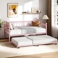 thumbnail image 5 of Memoryfield Twin Size Roll-Out Trundle Bed Frame, Metal Frame with Wheels & Slat Support, Pink, 5 of 6