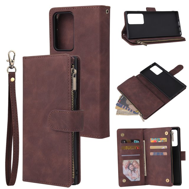 Case for Samsung Galaxy Note 20 5G Leather Magnetic Handbag Zipper Pocket Cover Wrist Strap