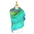 thumbnail image 2 of Pashmina Wrap Shawl Scarf Double Side Rainbow Silky Exotic Tropical Colorful, 2 of 3