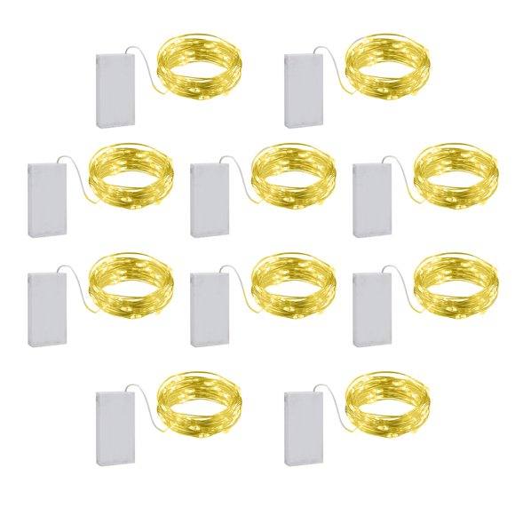 10 Pack Copper Wire String Lights Bendable Battery Operated Powered 10ft 30 Amber Mini Micro Small LEDs Twinkle Fairy Starry Firefly Flora Garland Wreath Craft Bedroom Wedding Christmas Decorations