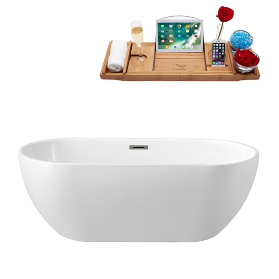 59" Streamline Soaking Freestanding Tub and Tray With Internal Drain