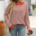 thumbnail image 5 of MESSUEN Crew Neck Sweater for Women Striped Sweater Long Sleeve Sweaters for Women Womens Summer Tops Dressy Casual Light Weight Sweaters for Summer Women's Shirts Blouses Womens Tops Orange 2XL, 5 of 9