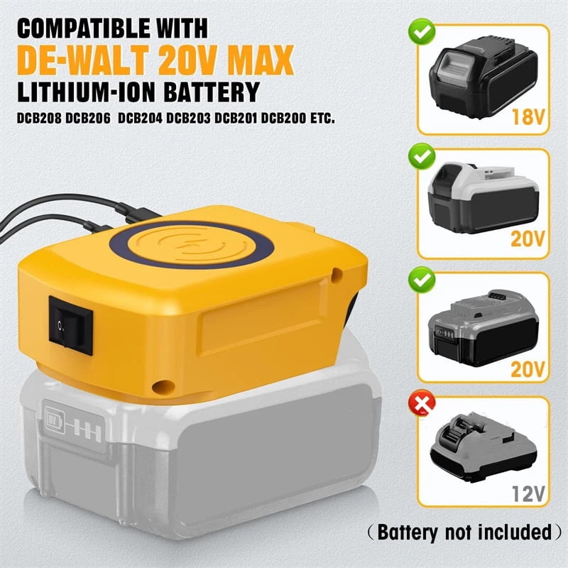 Wireless Phone Charger For Dewalt 20V Li-ion Battery USB Adapter With Type-C Charge Port Portable Power Bank
