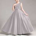 thumbnail image 4 of Girls' Sequin Embellished Satin Sleeveless Dress, Elegant formal gown for recitals, weddings and special occasions, 0-13 Years Gray 1-2 Years, 4 of 7