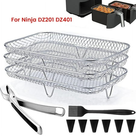 

ckepdyeh Air Fryer Rack Stainless Stackable Grid Grilling Rack for Ninja DZ201/DZ401/Instant AirFryer Heightening Feet Dish Clamp