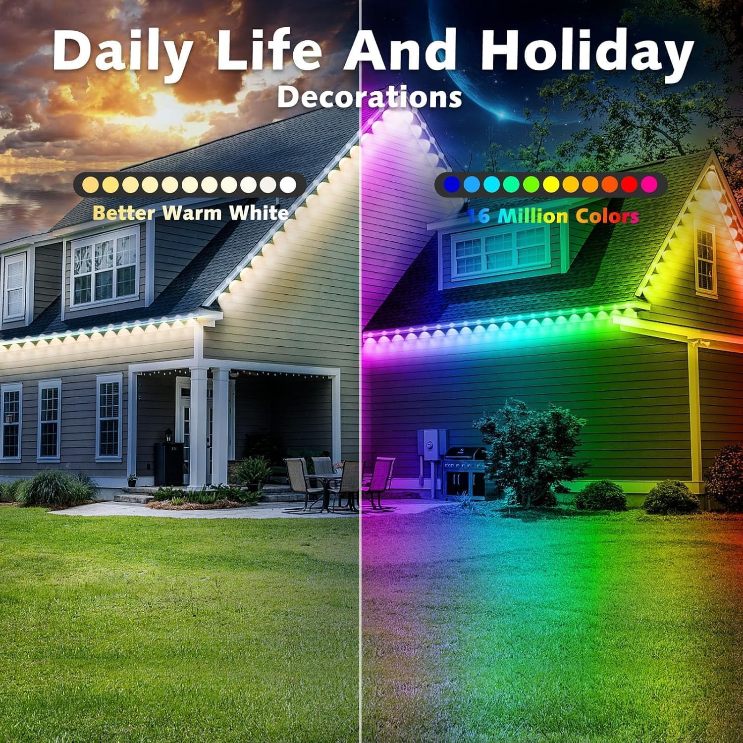 CHARKEE 100FT Permanent Outdoor Lights for House, RGB LED Eaves String Lights with 63 Scene Modes APP/Remote Control Under Eave Lighting Decor