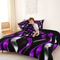 thumbnail image 4 of Manfei Gradient Stripes Full Size Comforter Sets, Shiny Abstract Lines Bedding Comforter Set, Purple, Black and Silver, Black Reversible 3 Pieces, 1 Comforter and 2 Pillowcases, 4 of 6