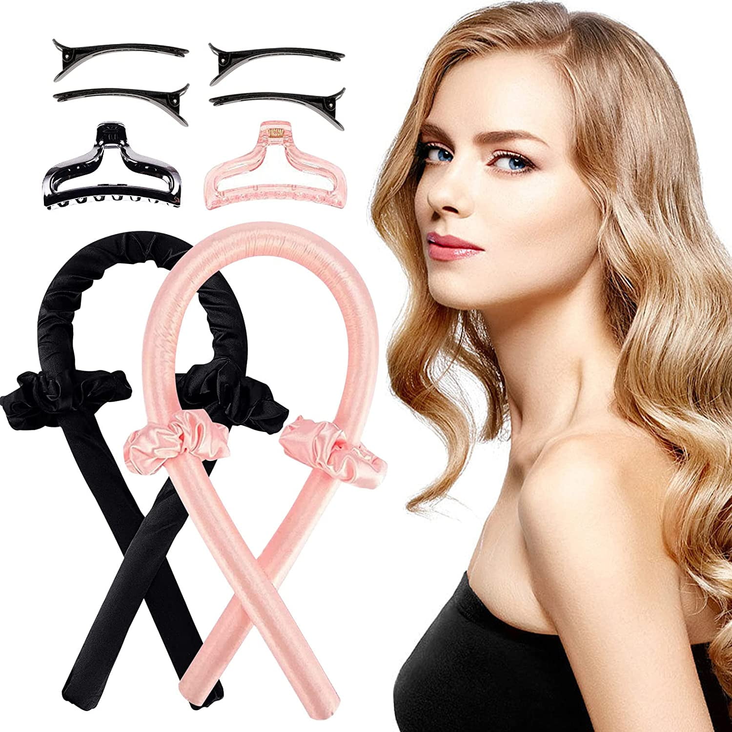 2 Set Heatless Hair Curlers,Hair Curler For Long Hair With Clamps&Hair