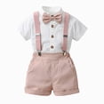 thumbnail image 4 of Kaprioy Toddler Formal Outfit Kid Gentleman Short Sleeve Shirt Bowtie Boy Suspender Shorts Wedding Suit Boys Outfits, 4 of 5
