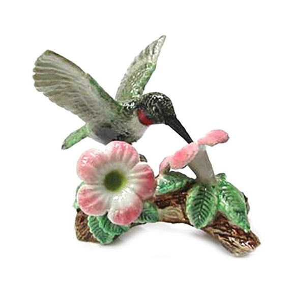 Hummingbird on Flower - miniature porcelain figurine