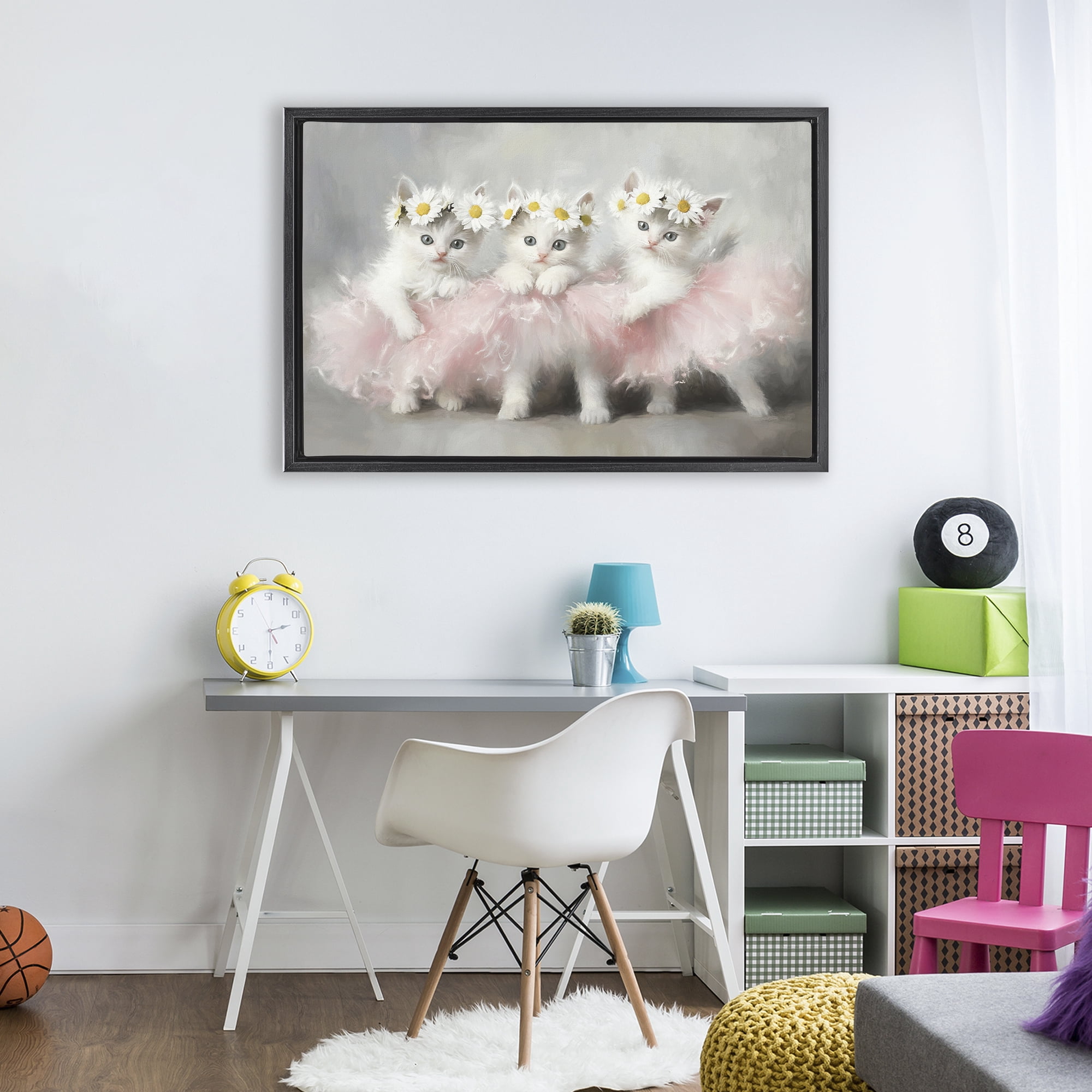 Stupell Industries Dancing Kittens in Tutus Black Framed Floater Canvas Wall Art, design by Tina LeCour
