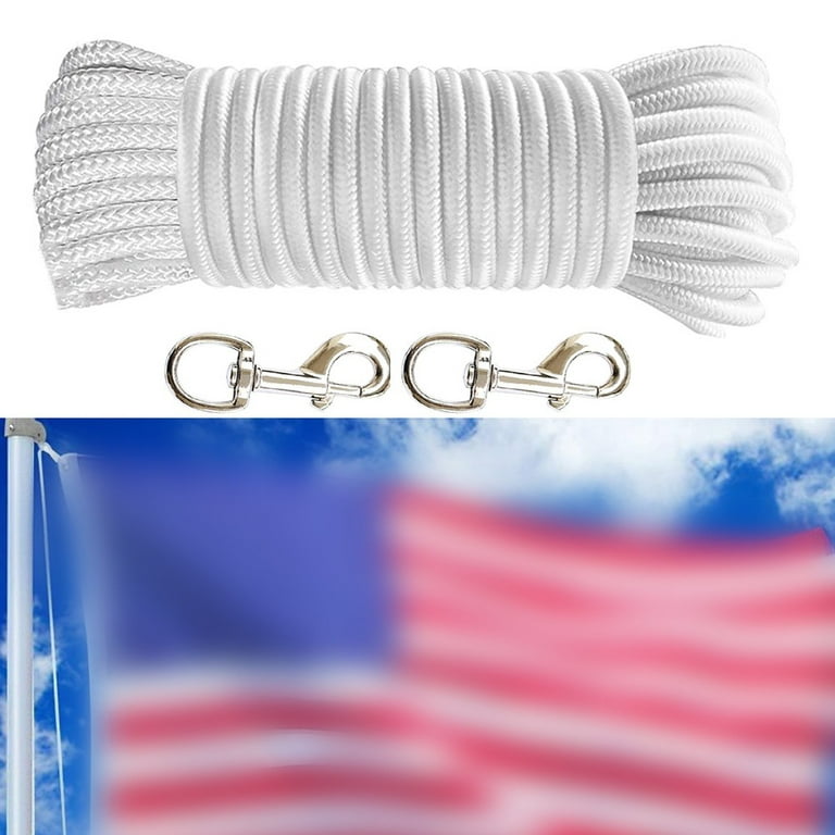 38 Feet Flag Pole Halyard Rope Clips Kit Snap Hooks Tie Pull Swing