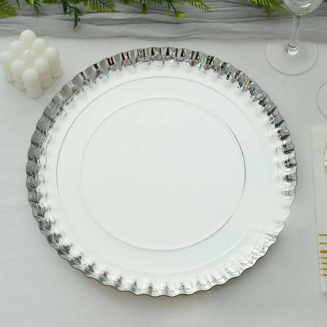 HLONK Lot de 10 - Assiettes de Charge en Carton Rose Doré/rose de 13” Jetables, Plateau de Service Rond avec Rebords Festonnés - 1100 G/m2 pour Réceptions de Mariage, Banquets, Événements Traités