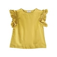 thumbnail image 1 of Sunnyoo T-Shirt en Coton à Manches à Volants pour Filles, Couleur Unie, Décontracté, Col Ras du Cou, 1 of 2