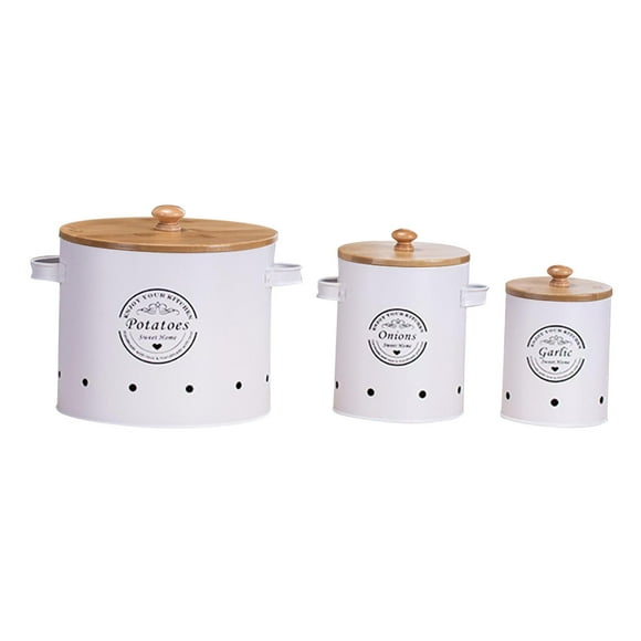 GROWTH TANK 3 Pieces Potato Onion Garlic Canister Set Vegetable Fresh Keeper for Counter