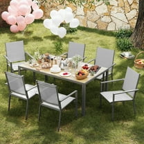 Aiho 7-Piece Patio Dining Set with Stackable Chairs - 6 Textilene Chairs & Steel Table, Light Gray