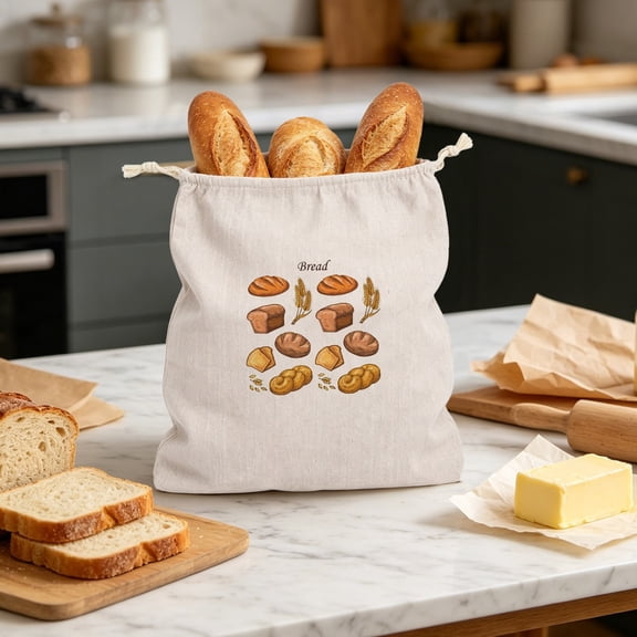 Reusable Bread Bag, Linen Cotton Drawstring Pouch, Fresh Keeping Food Storage for Homemade Loaves - Washable Kitchen Organization for Bakery