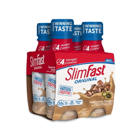 (2 pack) (2 Pack) SlimFast Original Ready to Drink Meal Replacement Shakes, Cappuccino Delight, 11 fl. oz., Pack of 4