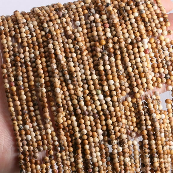 Nvzi-c Bracelet Perles Rondes Petites en Pierre Naturelle 2mm Accessoires de Bijoux DIY Marron Clair Perles en Vrac, Boucles d'Oreilles, Collier Accessoires de Bijoux