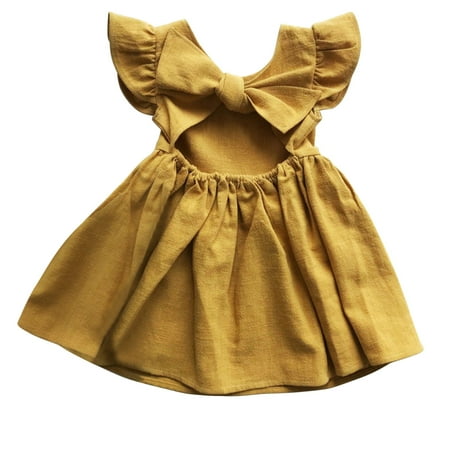 

Pedort Girls Casual Dresses Girls Ruffle Sleeve Swiss Dot Dress Stretchy A-Line Flutter Sleeve Casual Dress Yellow 90