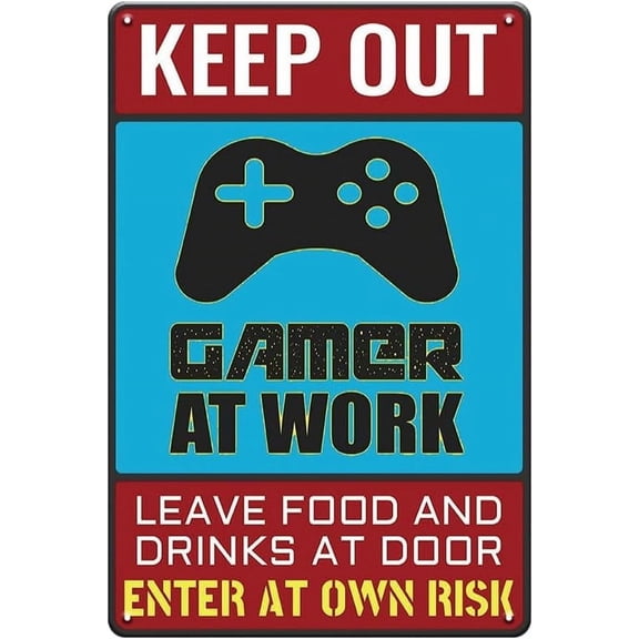 YOYI ART Keep Out Signs Gamer Room Decor for Boys - Teen Boy Gaming Room Decor Tin Sign, Funny Metal Signs for Gaming Room Wall Door Decor, Cool Gaming Stuff Gift for Teen Boy, Boyfriend, 8 x 12 inch