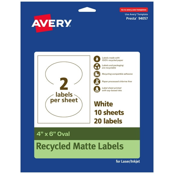 Avery EcoFriendly Oval Labels, 4" x 6", 20ct