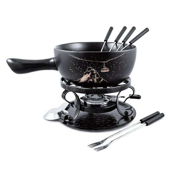 Swissmar Gruyere 9 Piece Ceramic Fondue Set, Black