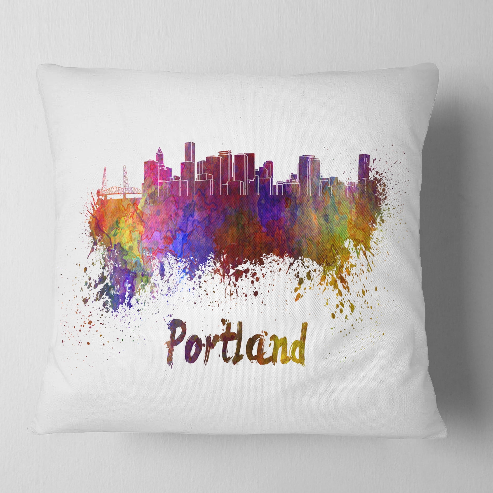 Designart Portland Skyline - Cityscape Throw Pillow - 16x16