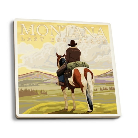Montana - Last Best Place, Cowboy - Lantern Press Artwork (Set of 4 Ceramic Coasters - Cork-backed, (Best Place For Back To School Shopping)