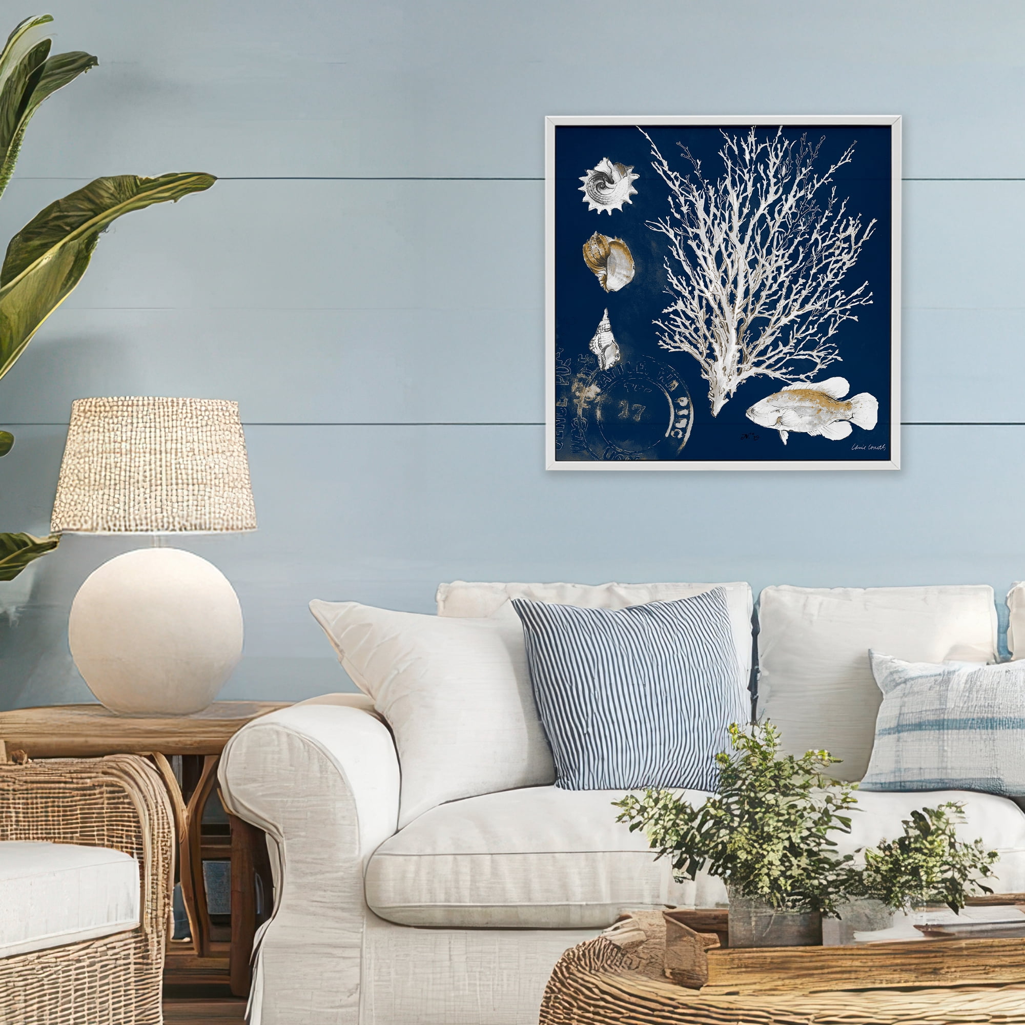 Stupell Industries Coral Medley on Navy White Framed Giclee Art, design by Lanie Loreth