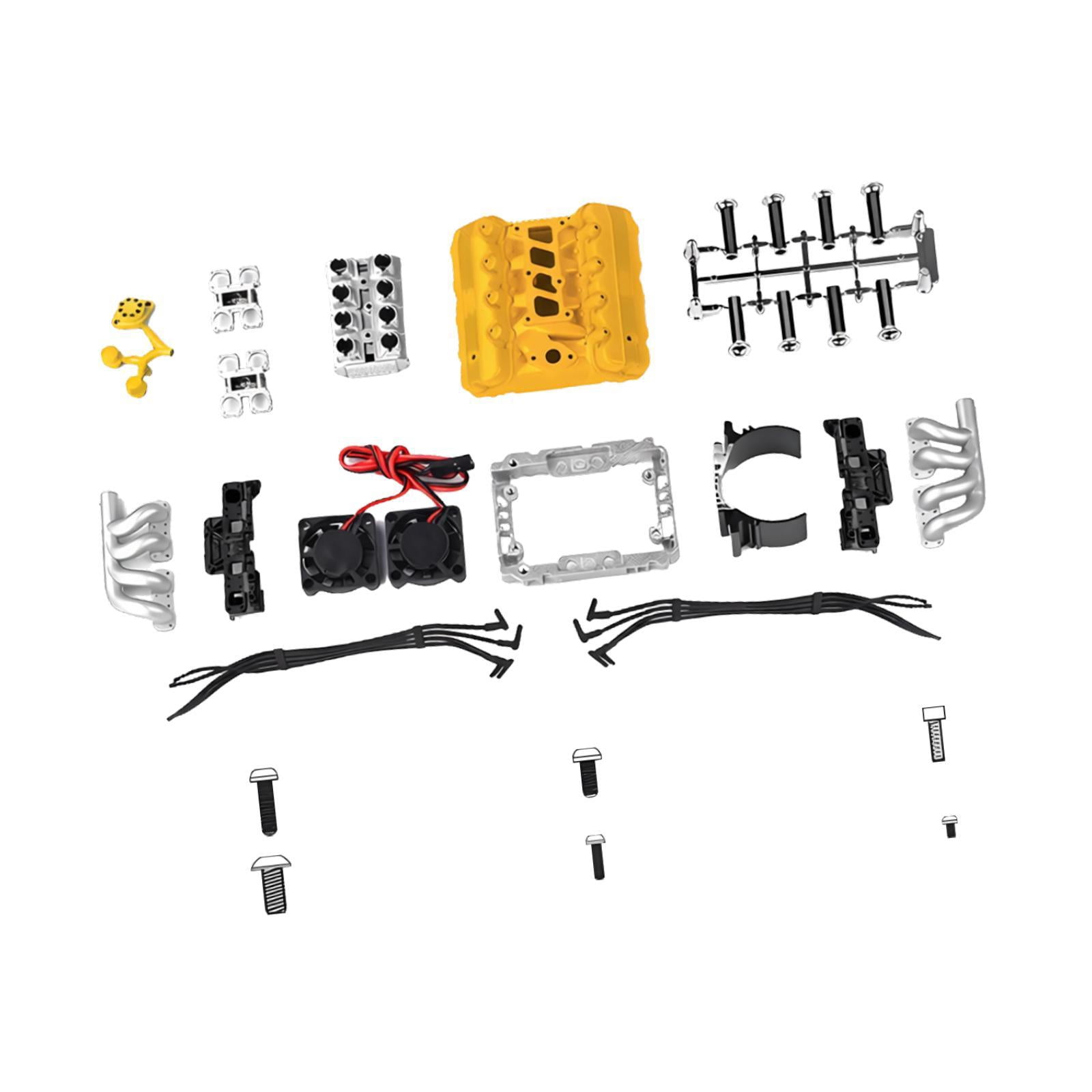 MERIGLARE RC Car Djv8 Simulate Engine Fans Radiator Accessories for 1/10 Scale Model Premium Quick Installation Pare Parts Professional yellow