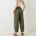 thumbnail image 3 of WULMLEO Womens Barrel Harem Linen Pants Wide Leg Pants Baggy Palazzo Drawstring Elastic Waist with Pockets Beach Green L, 3 of 5