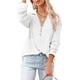 thumbnail image 2 of Túnica con cremallera Jumpingount para mujer cuello en V profundo Manga larga blusas holgadas (Blanco, M), 2 of 3