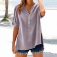 thumbnail image 3 of DuoJiaJ Stylish Women Shirts For Everyday Wear V Neck Long Sleeve Top Solid Color Casual Shirt For Spring And Summer Versatile For Jeans And Casual Pants Women's Linen Shirts Purple S, 3 of 5