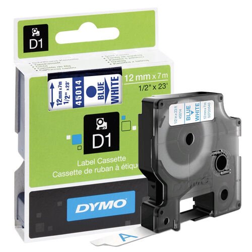 Dymo DYM45014 Labelpoint 150 D1 Label Tape, 1/2" x 23 ft, Blue on White