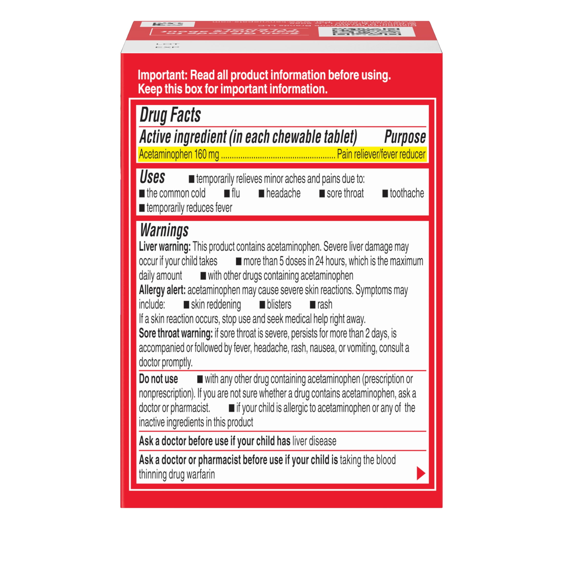 Children's Tylenol Chewables with 160 mg Acetaminophen, Grape, 24 Count