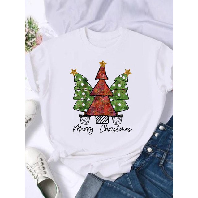 Camiseta con estampado de feliz navidad para mujer, ropa de vacaciones de los años 90, camisetas de año nuevo, camiseta gráfica, regalo de tendencia, 2025