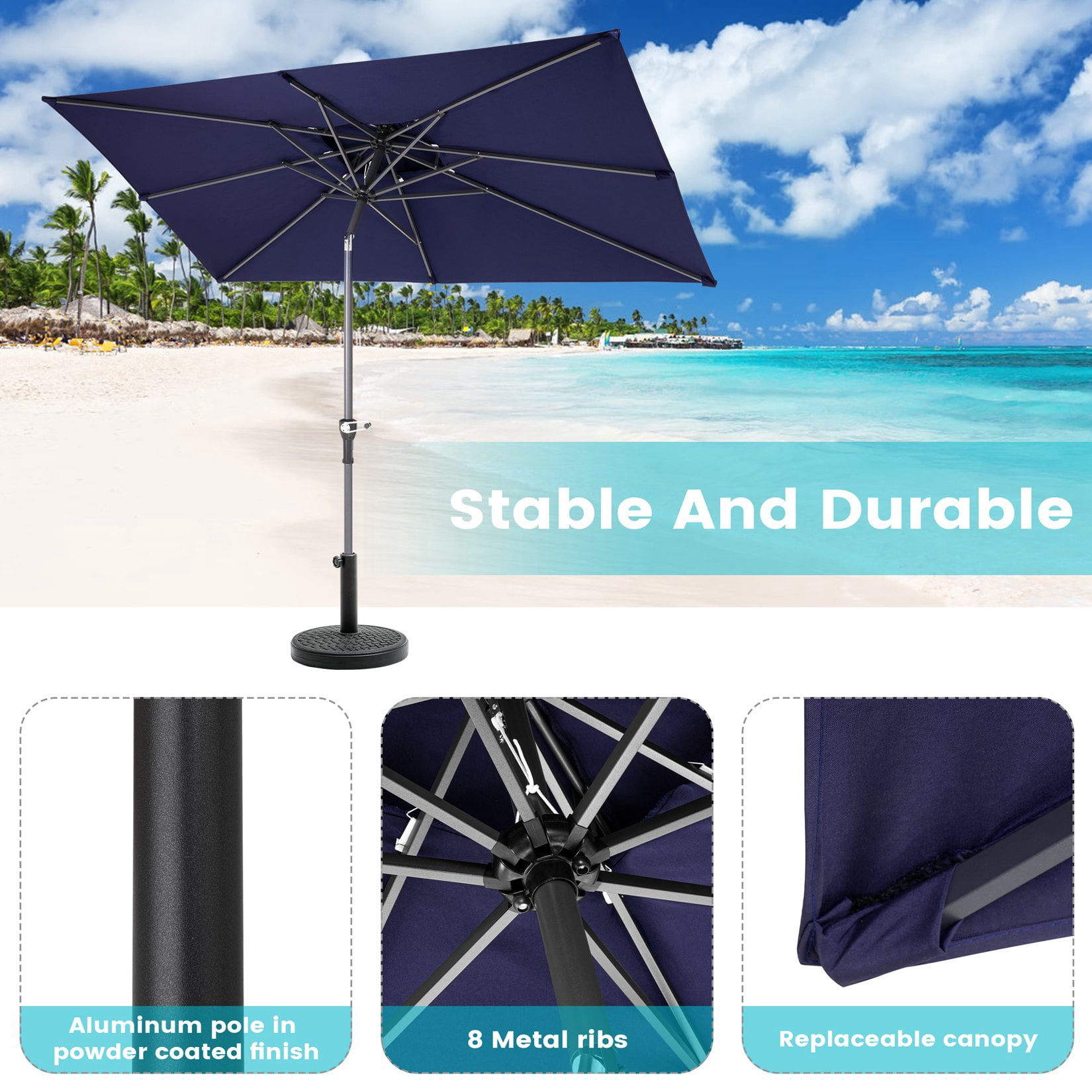 Pellebant 9 x 5 ft Patio Outdoor Umbrella Double Top Market Umbrella in Blue
