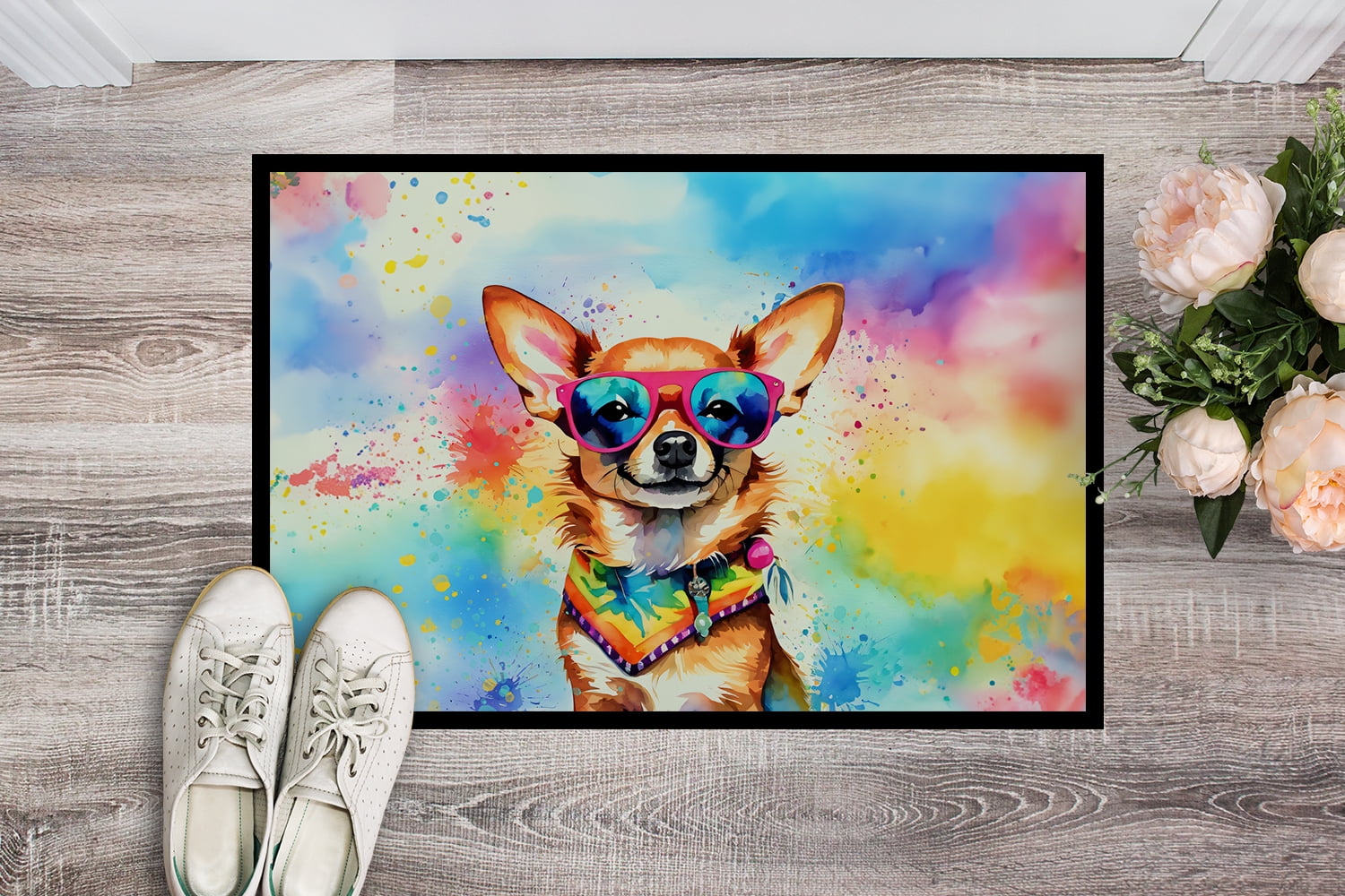 Carolines Treasures DAC2489MAT 0.15 x 18 x 27 in. Chihuahua Hippie Dawg Doormat