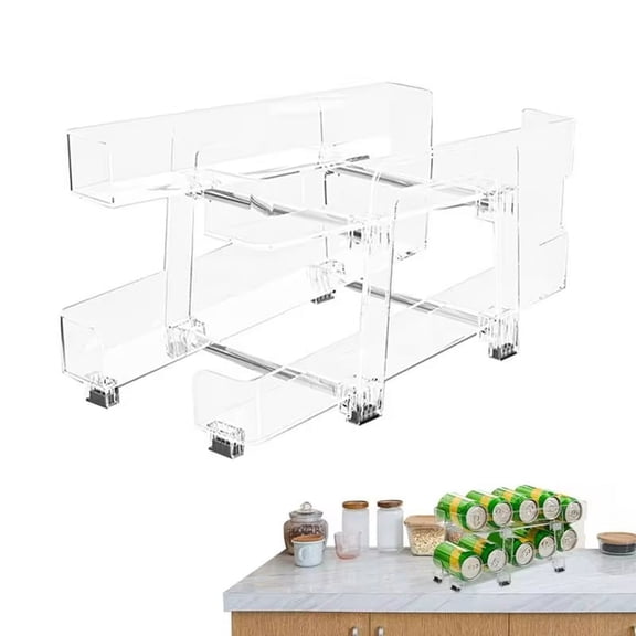 Can Dispenser Storage Organizer Bins Adjustable Rolling Can Organizer with Two Tiers Rolling Jar Boxes Kitchen Storage