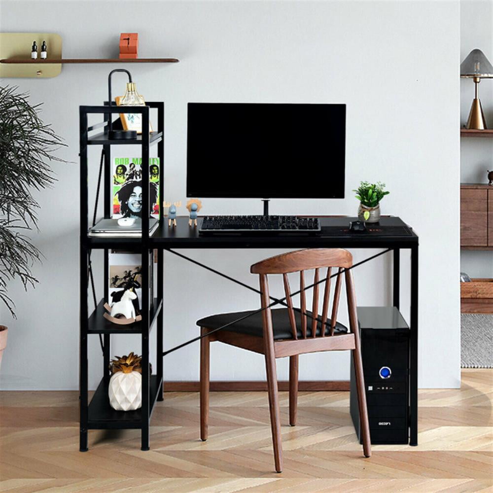 Demi Bonn 47.5" Writing Study Table Computer Desk with 4-Tier Shelves, Small Home Office Desk, Black