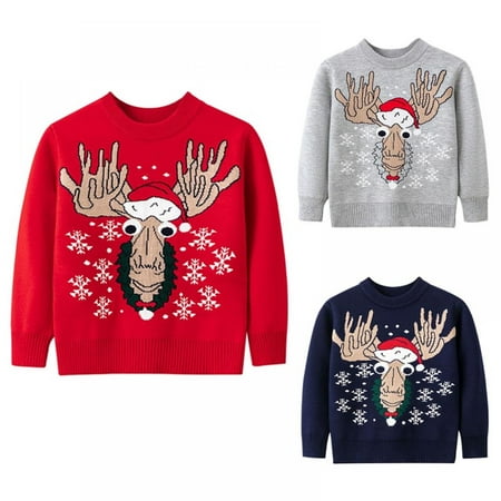 

Xinhuaya Kid Baby Boy Girl Christmas Sweater Elk Print Loose Knit Sweatshirt Pullover Toddlers Fall Winter Clothes 2-7 Years