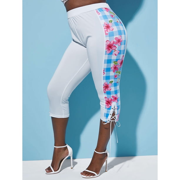 Leggings de encaje de gingham florales Rosegal Leggings de talla grande