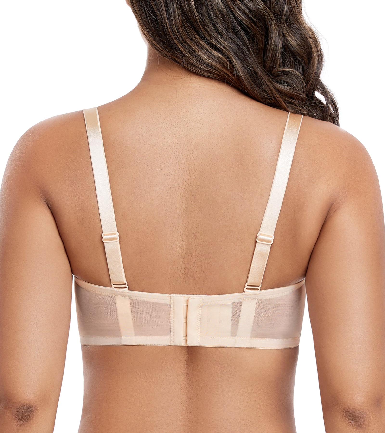 Exerin Women's Sexy Lace Bras Underwire Plus Size See Through Mesh Sheer Bra(Beige,44DD)